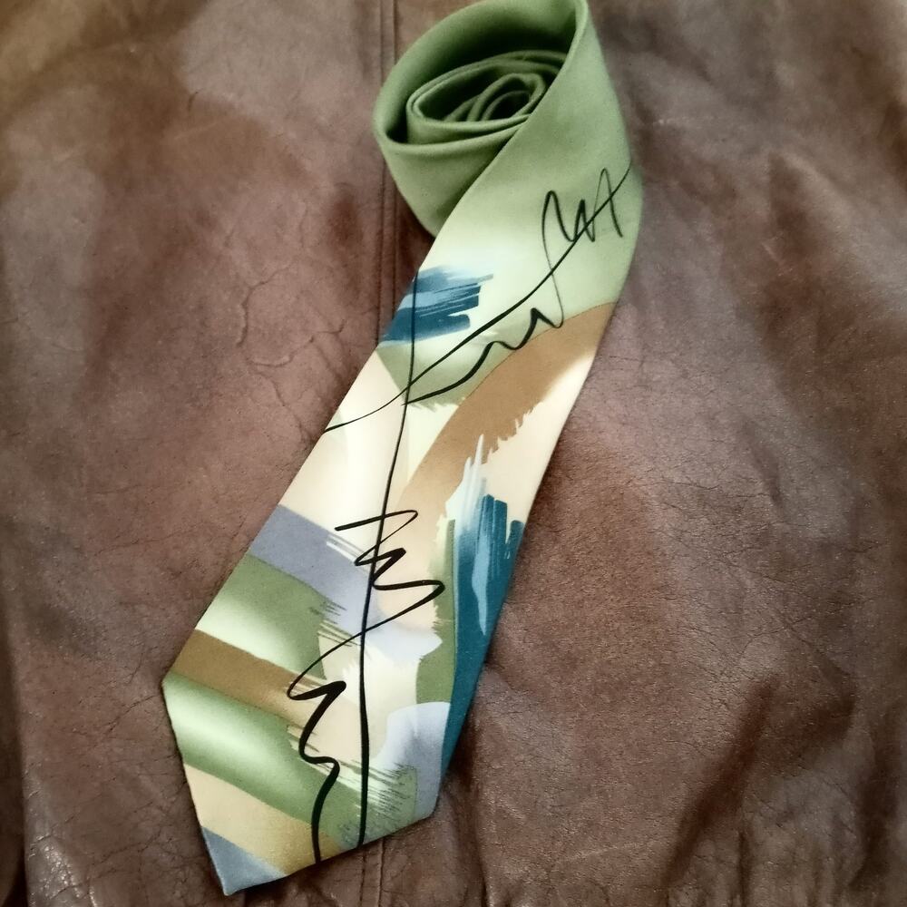 J Garcia Silk Necktie Jerry Abstract Collection Fifty Painting Green Gold Blue